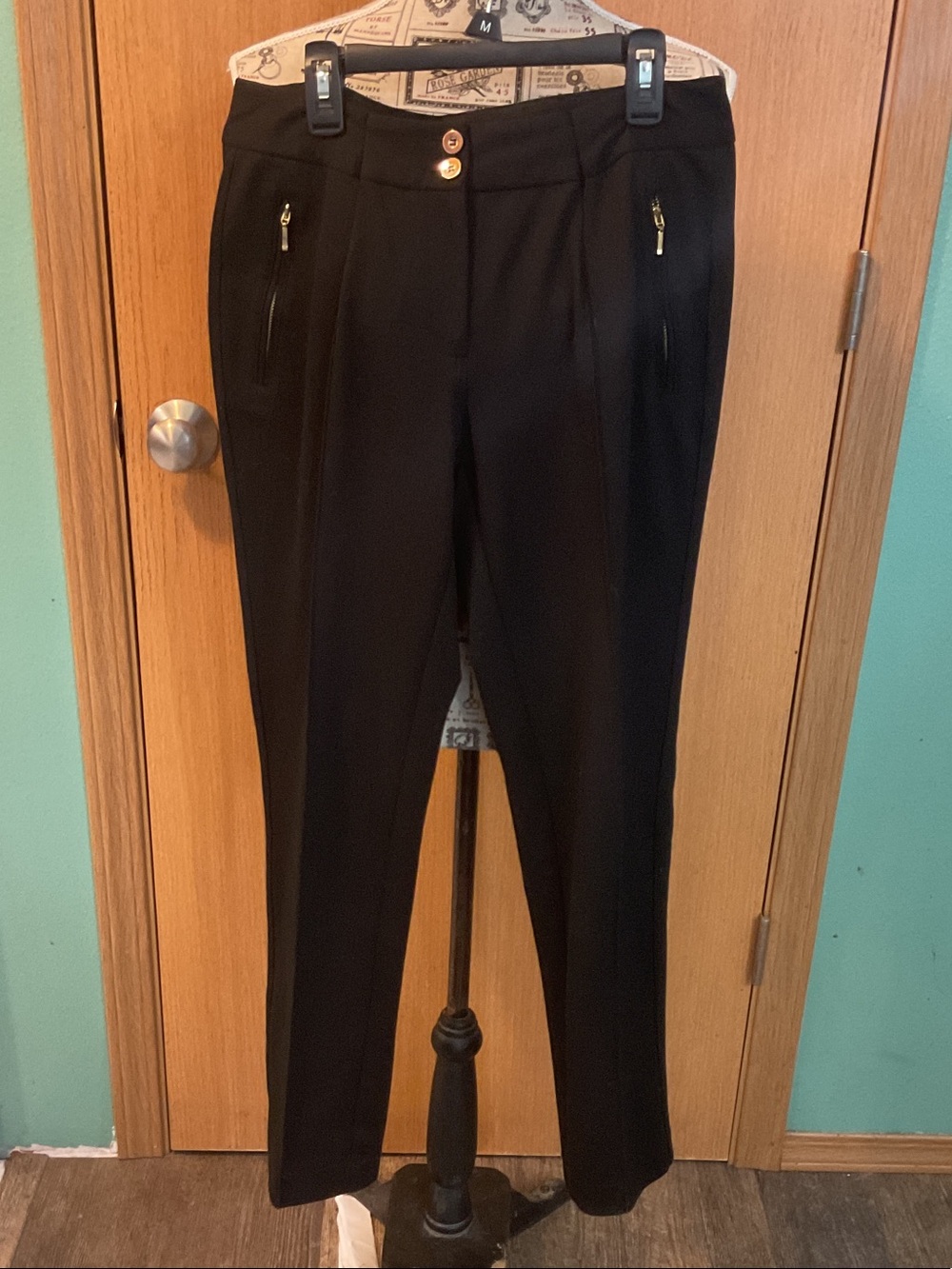 Alfani Black Women's Dress Pants with Gold Zippers